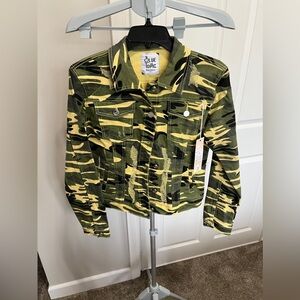 Blue Topic Green & Yellow Camo Denim Jacket Size Small NWT